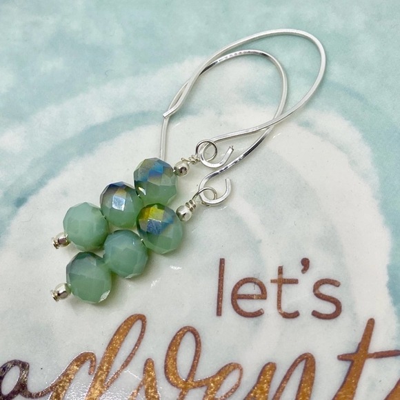 Artisan Mint Glass Faceted Sterling Silver Dangle Earrings - Picture 4 of 10